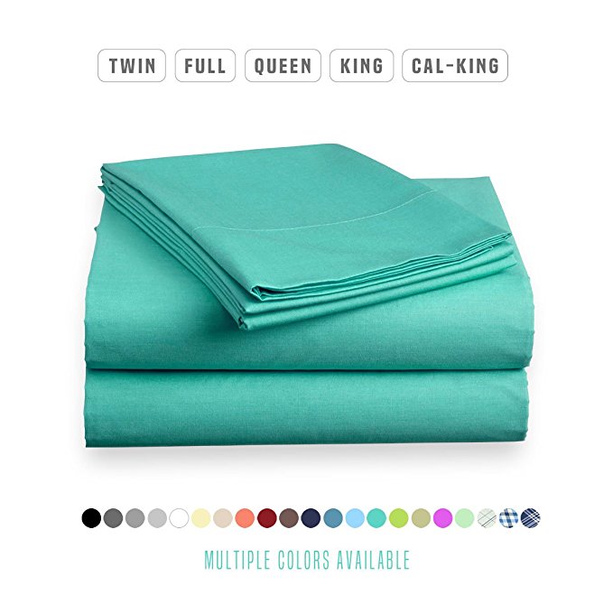 Luxe Bedding Sets - Microfiber King Size Sheets Set 4 Piece, Pillow Cases, Deep Pocket Fitted Sheet, Flat Sheet Set King - Turquoise