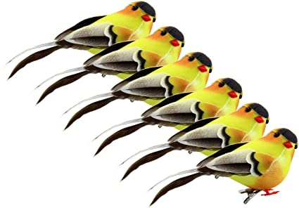 Cornucopia Yellow Goldfinches (6-Pack); Artificial Bird Ornaments for Crafts, Christmas Tree and Seasonal Displays and Wreaths, 2.5 x 4 Inches