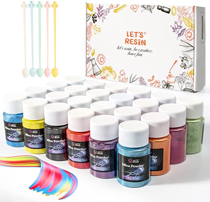 LET'S RESIN Pearl Pigment Powder -24 Colors/ 8.4oz Mica Powder-Each Bottle 0.35oz-Resin Powdered Pigments-Hand Soap Making Dye for Slime, Dye Powder for Resin Art, Bath Bomb, Soap Colorants, Nail Art, Candle Making