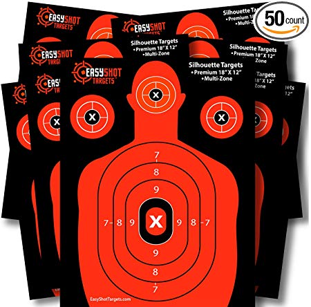 EASYSHOT SILHOUETTE TARGETS For Shooting, High-Visibility Fluorescent Orange, Easy to See Your Shots Land, Heavy-Duty Paper Sheets 18” X 12” - 150 Free Repair Stickers, Close To Wholesale Prices!