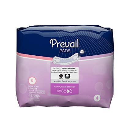 Prevail Dri-Fit Maximum Absorbency Incontinence Bladder Control Pads, Regular, 48-Count