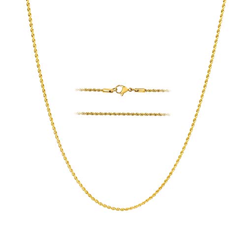 KISPER 18k Gold Over Stainless Steel Hip Hop Rope Chain Necklace 2-8mm, 14 – 36 inches