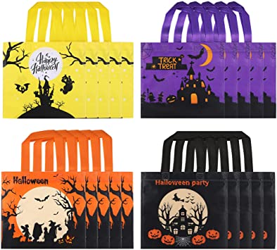 EasyAcc Halloween Treat Bags 20 Pack Trick or Treat Tote Kids Gift Candy Bags Non-Woven Reusable Goodie Bags with Handles for Halloween Party Favors Decoration, 9.9 by 9.9 inches