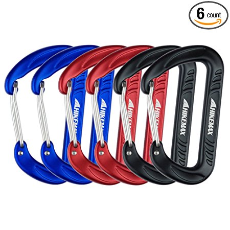 12KN Snag-Free Wiregate Carabiners Set with Pouch - Lightweight 7075 Aluminum Biners (Set of 4/6) - Best for Hammocks, Clipping On Camping Accessories, Keychains and More