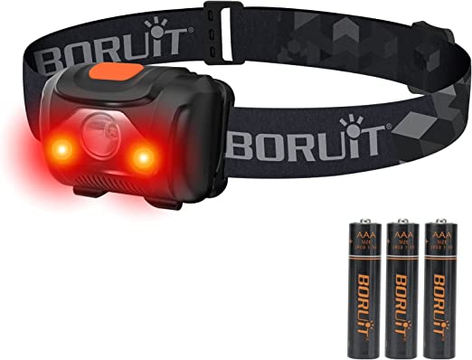 BORUIT LED Headlamp Red White Light Head lamp AAA Battery Super Bright 4 Mode Lampe Frontale for Kids Adult Camping Running Hiking Fishing Headlight Gear