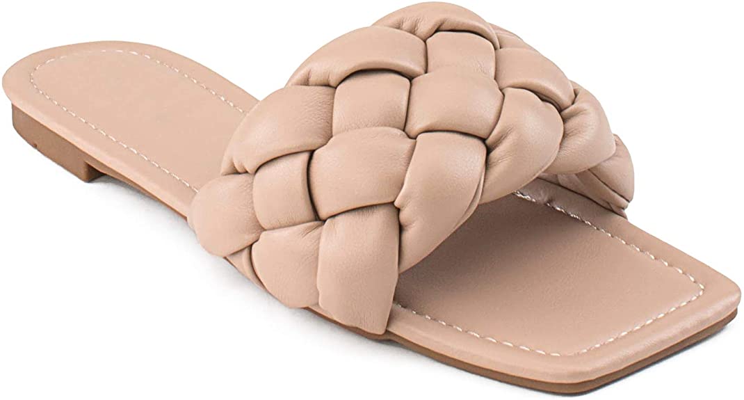 RF ROOM OF FASHION Women's Open Square Toe Trendy Slide Sandals