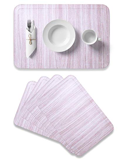 Alpiriral Dining Place Mats Set of 4 Heat Resistant Place Mats Easy to Wipe Off Scrub Vinyl Place Mats Washable Table Mats Protect The Table from Messes & with A Nice Looking in Pink