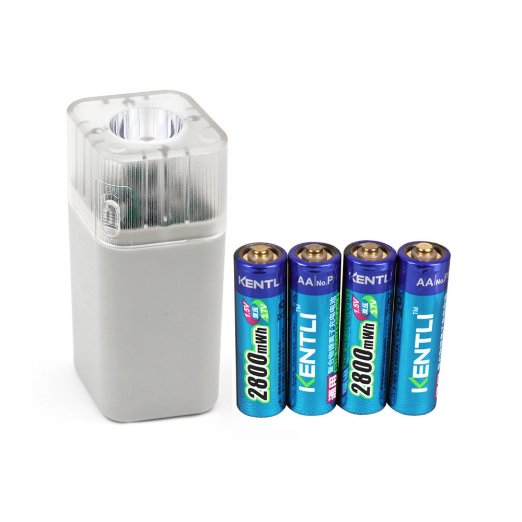 Bleiou 4pcs 1.5v 2800mWh Li-polymer lithium rechargeable AA battery   4 slots smart Charger with LED flashlight fuction