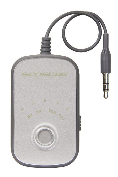 SCOSCHE TuneIn Universal FM Stereo Transmitter with Built-In 3.5mm Aux Cable for Cell Phones, MP3 Players, iPods and More Music Devices - Silver (FMT4S)