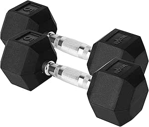 Yes4All Chrome Grip Encased Hex Dumbbells – Hand Weights With Anti-Slip 10-30 LBS Pair