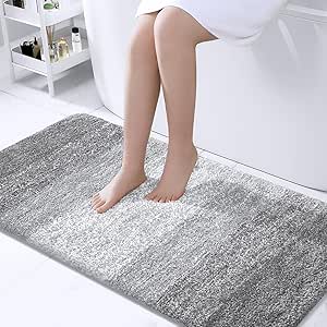 OLANLY Bathroom Rug Mat 44x24, Extra Soft and Absorbent Microfiber Bath Rug, Non-Slip Plush Shaggy Bath Carpet Runner, Machine Wash Dry, Bath Mat for Bathroom Floor, Tub and Shower, Light Grey