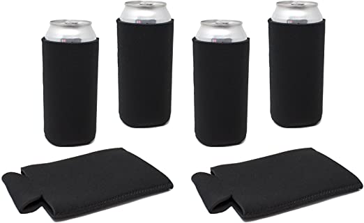 TahoeBay 16oz Can Sleeves - Black Neoprene Beer Coolies - Blank Tall Energy Drink Coolers - Compatible with 16oz Rockstar, Monster (Black, 6)