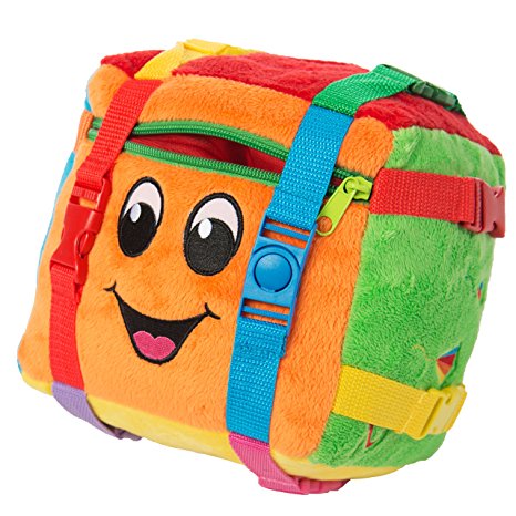 BUCKLE TOY "Bingo" Activity Cube - Toddler Early Learning Basic Life Skills Children's Travel Plush