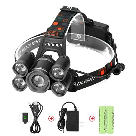 LED Headlamps, Neolight Super Bright 5 LED High Lumen Rechargeable Zoomable Waterproof Head torch Headlight for Outdoor Hiking Camping Hunting Fishing Cycling Running Walking