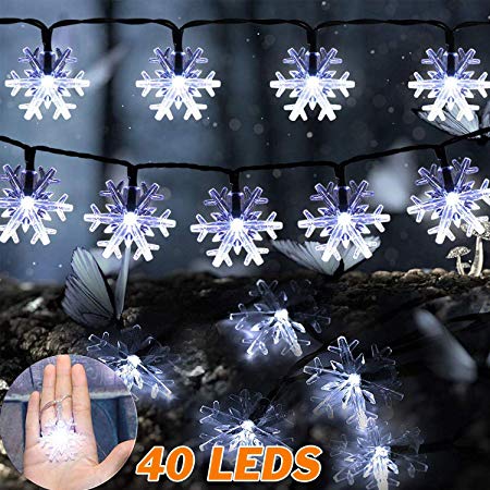 Soosi Christmas Lights, 16 FT 40 LED Snowflakes String Lights Battery Operated Christmas Fairy Lights Waterproof Snowflake Christmas Decorations Lights for Home, Party,Holiday Garden Décor Outdoor