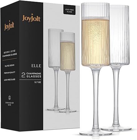 JoyJolt – ELLE 6oz Champagne Glasses. Vintage Style Unique Drinking Mimosa Glasses, Cocktail Glasses or Wedding Champagne Flutes.