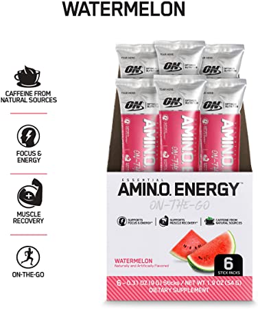 OPTIMUM NUTRITION ESSENTIAL AMINO ENERGY Individual Packs, Watermelon, Keto Friendly Preworkout with Green Tea and Green Coffee Extract, On-the-Go 6 Pack