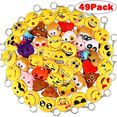 Dreampark Christmas Emoji Keychain Plush, Mini Emoji Party Supplies [49 Pack] Emoji Plush Keychains for Kids Party Favors Valentines / Birthday Gifts 2" Set of 49