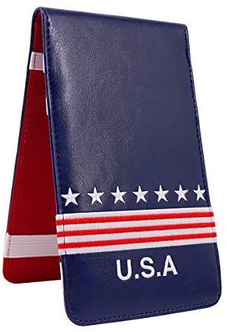 Craftsman Golf USA Star Red Stripes Blue Pu Leather Scorecard & Yardage Holder Cover