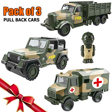 3 Pack Car Toys, Pull Back Cars, Army Toys for Boys, Pull Back and Go Cars, Carrier Vehicle, Off Road Car, Ambulance, Car Toys for Toddlers, Gift for 3 4 5 6 7 Year Old Boy Toys