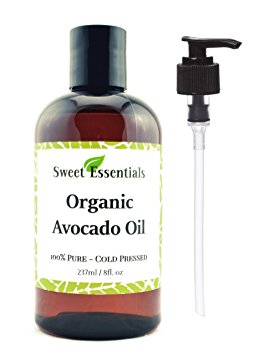 100% Pure Organic Cold-Pressed Avocado Oil - 8oz - FREE Pump included - Imported From Italy - NON-GMO/ Golden In Color