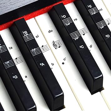 IHUKEIT Piano Stickers for Keys - Removable Piano Key Stickers for 88/76/61/54/49/37 Keyboards Full Set Black and White Key Music Note Stickers with PITCH TONE STAFF on It for Both Adult and Kids Beginners - Leave No Residue - Black
