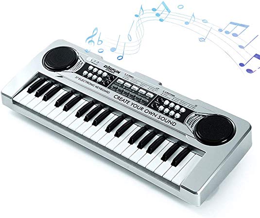 FillADream Kids Piano, 37 Keys Multi-Function Electronic Organ Musical Kids Piano Teaching Keyboard with MP3 Music Function for Kids Children Birthday (White Golden, with MP3)
