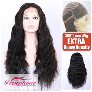 Persephone Glueless 200% Extra Heavy Density Body Wave 360 Lace Frontal Wigs Human Hair with Baby Hair Brazilian Remy Hair Lace Wig with Natural Hairline for Women Natural Color 16 inches