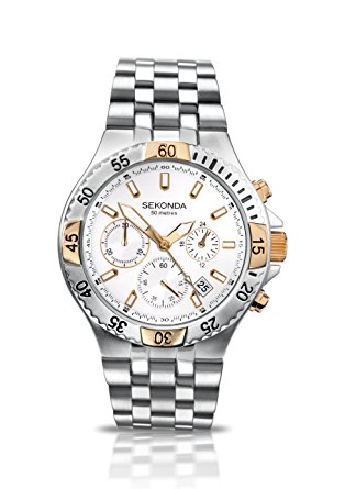 Sekonda Men's Quartz Watch with White Dial Chronograph Display and Silver Stainless Steel Bracelet 3430.71
