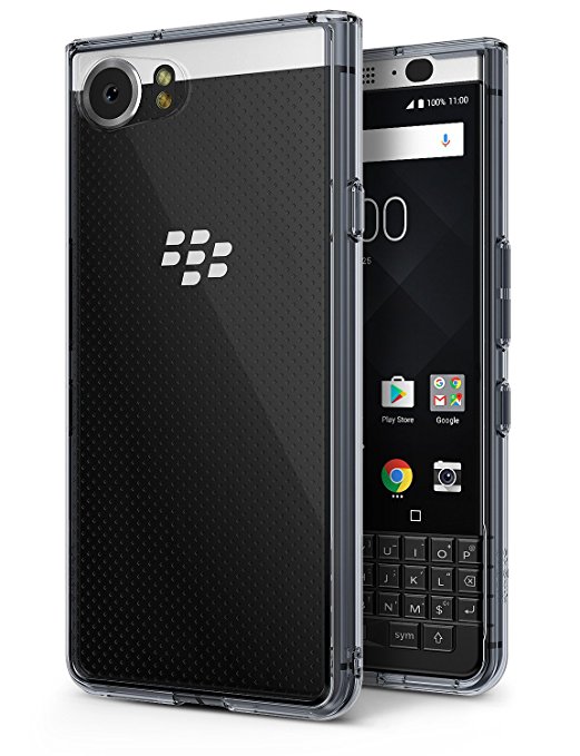 BlackBerry KEYone Case, Ringke [FUSION] Crystal Clear PC Back TPU Bumper [Drop Protection/Shock Absorption Technology] Raised Bezels Protective Cover - Smoke Black