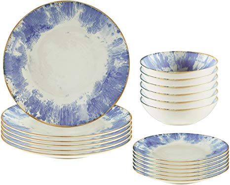 Rivet Modern Reactive-Glaze Stoneware 18-Piece Dinnerware Set, Service for 6, Indigo Burst