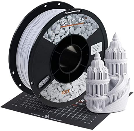 OVERTURE Rock PLA Filament 1.75mm with Build Surface 200mm × 200mm, Marble PLA Roll 1kg Spool (2.2lbs), Dimensional Accuracy  /- 0.05 mm, Fit Most FDM Printer, Rock White