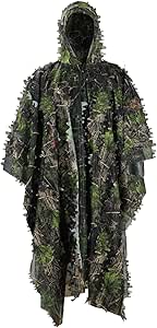 Zicac Outdoor Ghillie Suit 3d Leafy Camo Poncho for Men Hunting Bird Watch Military CS Woodland Hoodie Camouflage Cloak