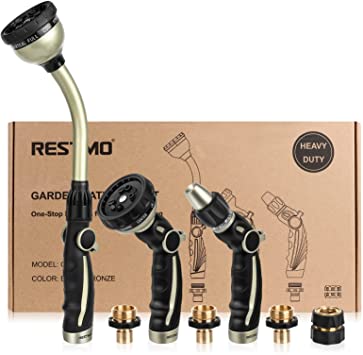 RESTMO Garden Watering Combo, Heavy Duty Hose Sprayer | Metal Hose Wand | High Pressure Hose Nozzle, Thumb Flow Control, Quick Connect Fittings Included, Easy to Reach Anywhere in Garden & Lawn