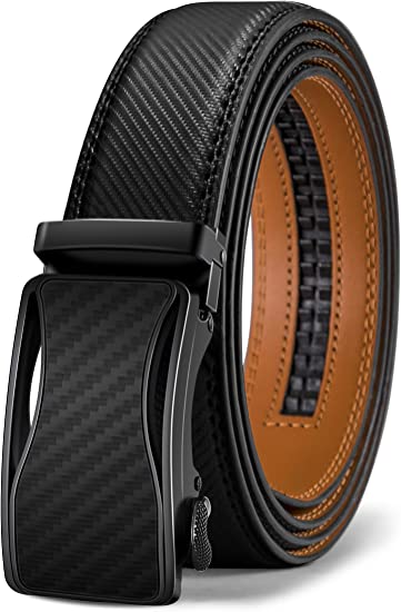 Mens Ratchet Belt,BULLIANT Leather Adjustable Slide Belt For Mens Dress Casual Pant 1 3/8",Size Adjustable