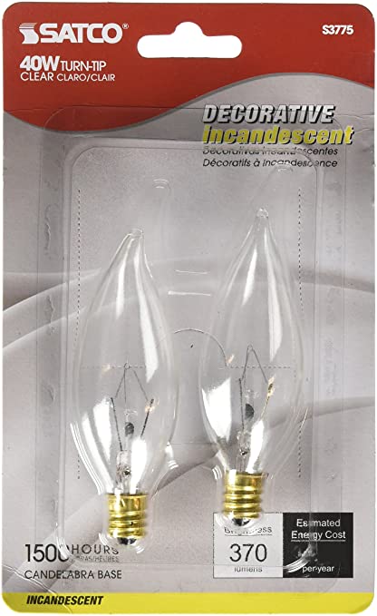 Satco Products S3775 120-Volt 40C9.5 Candelabra Base Clear Light Bulb