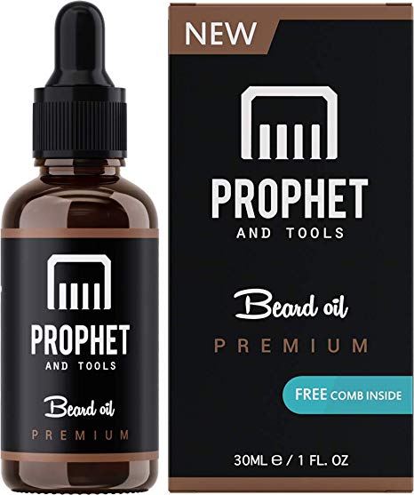 Premium Unscented Beard Oil and Comb Kit for Thicker Facial Hair Grooming - The All-in-One Conditioner, Softener, Shine and Fuller Beards & Mustache Growth - Nuts-Free & Vegan! Prophet and Tools