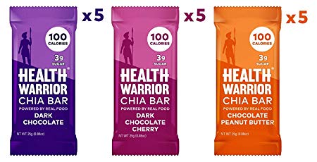 HEALTH WARRIOR Chia Bars, Chocolate Variety Pack, Gluten Free, 25g bars, 15 Count
