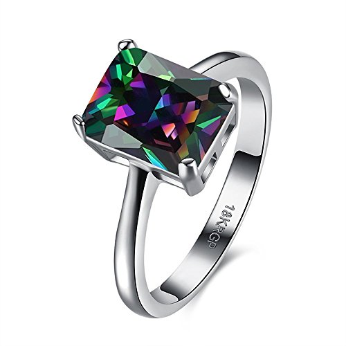 Rainbow Mystic Cubic Zirconia Rings for women lab Platinum Plated ring jewelry size 6 7 8 R2053