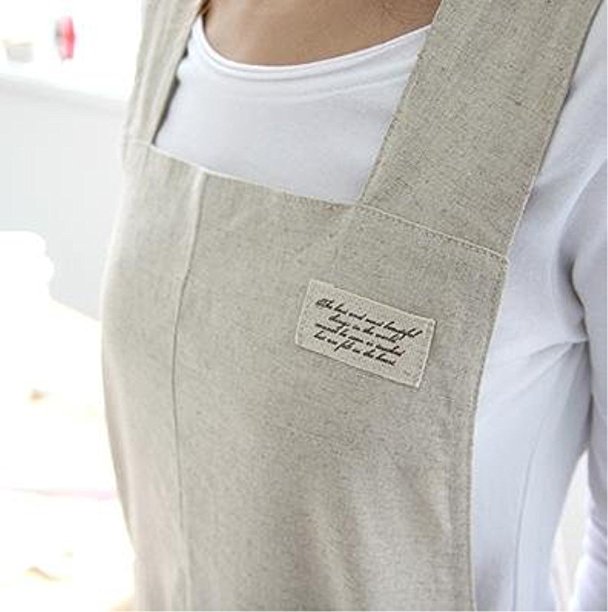 Katoot@ Housewarming Chef Apron Gift for Women Japanese Style X Shape Denim Smock Cotton Apron H:95cm - Beige Color