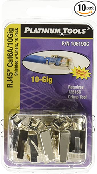 Platinum Tools 106193C RJ45 Cat6A 10 Gig Shielded Connector with Liner, 10-Pack