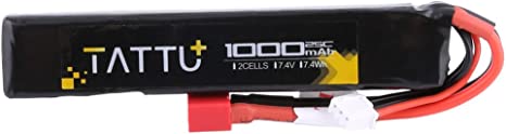 TATTU 7.4V Airsoft LiPO Battery with Deans Connector, 1000mAh 25C 2S Battery Pack for Airsoft Guns