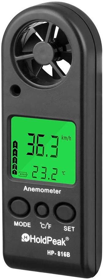 Digital Anemometer Handheld Wind Speed Meter Gauge HoldPeak 816B Air Flow Velocity Measurement Thermometer with Wind Chill and Backlight for Windsurfing Kite Flying Sailing Surfing