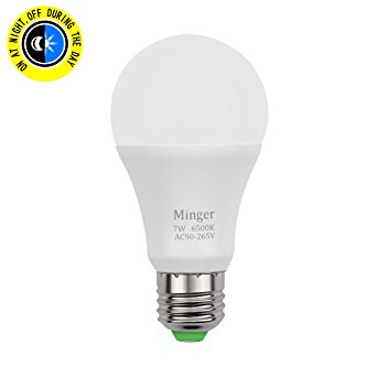 LED Light Sensor Bulb,Minger-Lighting Sensor Light Bulb with Photosensor Detection, Dusk to Dawn Light Bulb for Aisle, Garage, Hallway, Patio, Garden (7W,Cold White,E26/E27)
