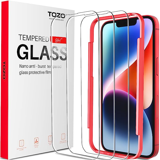 TOZO Compatible for iPhone 14 Plus Screen Protector Compatible for iPhone 13 Pro Max Screen Protector 6.7 inch 3 Pack Premium Tempered Glass 0.26mm 9H Hardness 2.5D Film Easy Install 6.7 inch