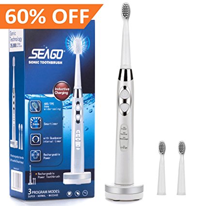 SEAGO Sonic Power Rechargeable Electric Toothbrush - 3 cleaning modes - Rechargeable Battery - 3 YR warranty