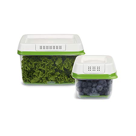 Rubbermaid 1920521 FreshWorks Produce Saver Food Storage Containers, 2-Piece Set, Green