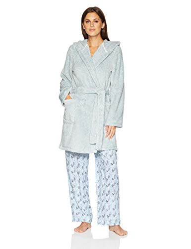 Amazon Brand - Mae Women's Tweeded Shaggy Plush Wrap Robe with Hood