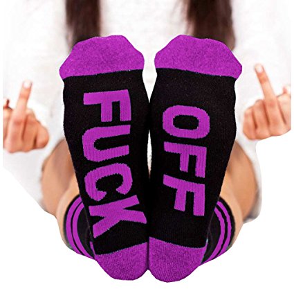 Socks FUCK OFF Ribbed Knit Half Crew Socks Ferbia Unisex Embroidery Swear Word Curse Printed Stockings