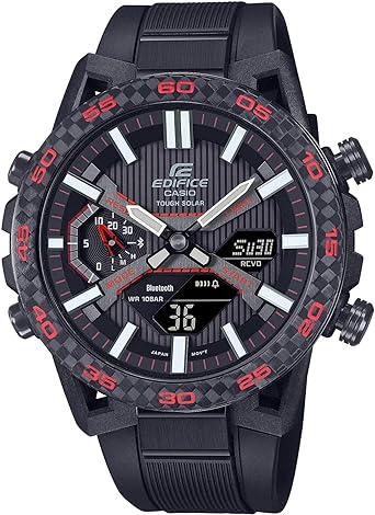 Casio Edifice Sospensione Tough Solar Bluetooth Smartphone Link LED Super Illuminator Carbon Fiber Reinforced Resin World Time Chronograph Phone Finder Smart Watch ECB-2000PB-1ACR